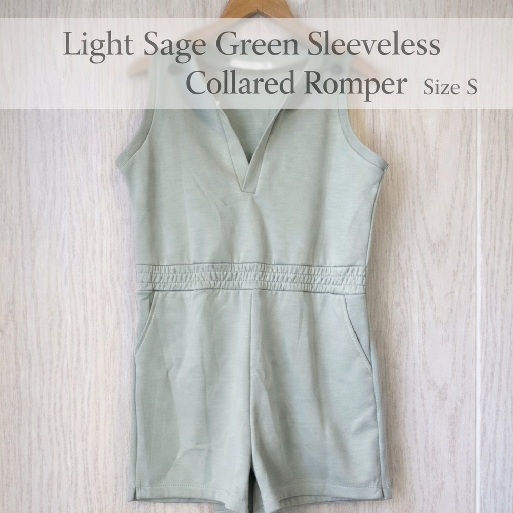 Light Sage Green Sleeveless Collared Romper Size S